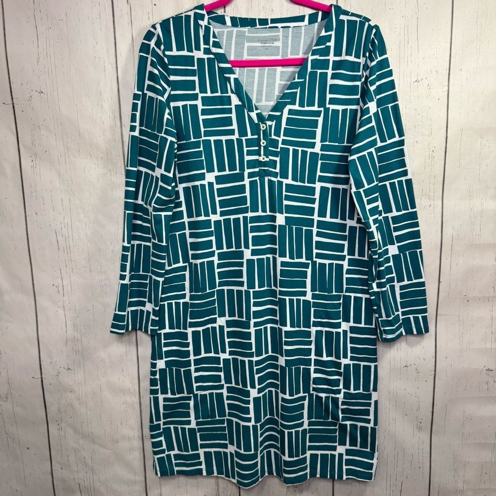 Garnet Hill Organic Cotton Teal Geometric Dress M Soft Green Minimalist Artsy
